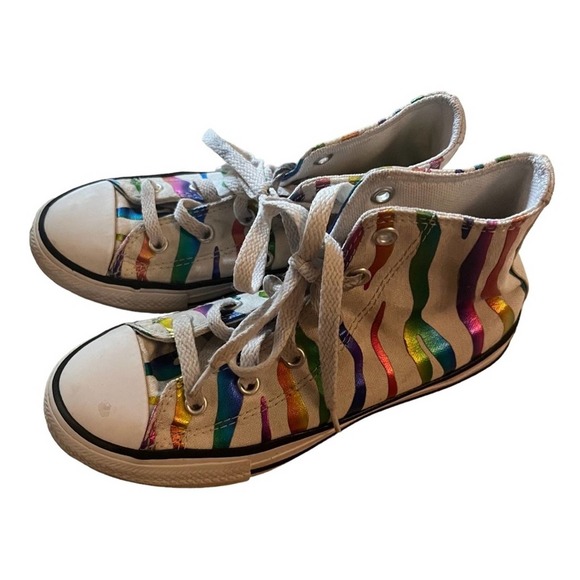 Converse Other - Converse All Star girls metallic rainbow zebra high top sneakers size 1